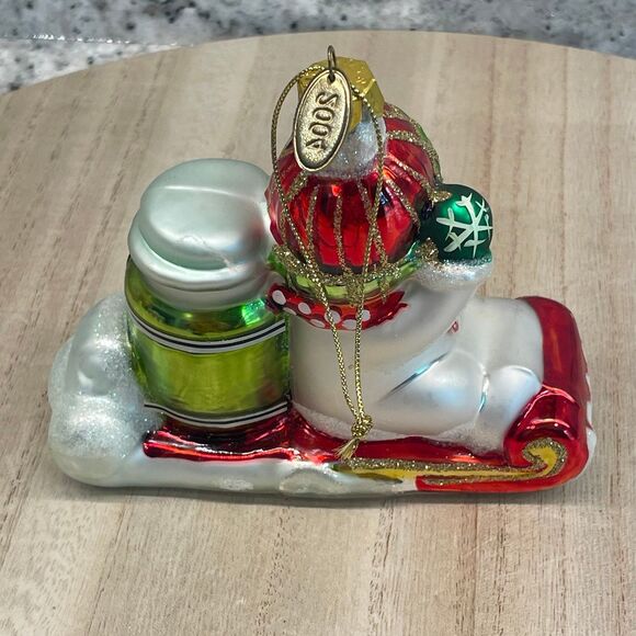 Christmas Blown Glass Style Ornament Snowman on Sled w/ Yankee Candle 2004 - Picture 5 of 8